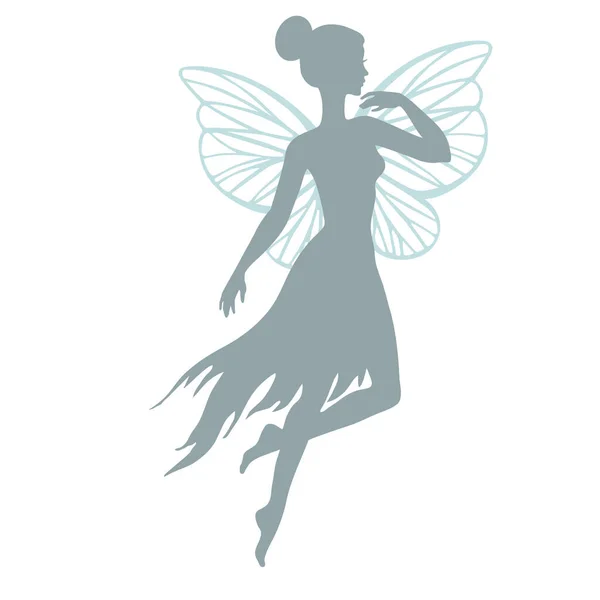 空飛ぶ妖精のシルエット 白で隔離されたベクトルイラスト — ストックベクタ