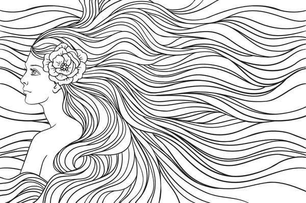 Menina Com Cabelo Streaming Desenho Mão Ilustração Linho Vetorial —  Vetores de Stock