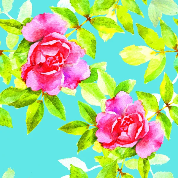 Aquarell Handbemalt Rosa Rosen Rasternahtloses Muster Hintergrund Für Webseiten Hochzeit — Stockfoto