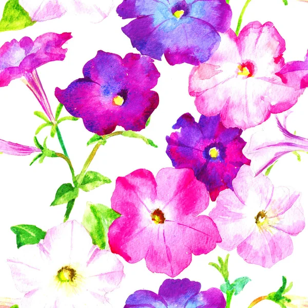 Rosa Och Lila Blommor Akvarell Raster Sömlöst Mönster — Stockfoto