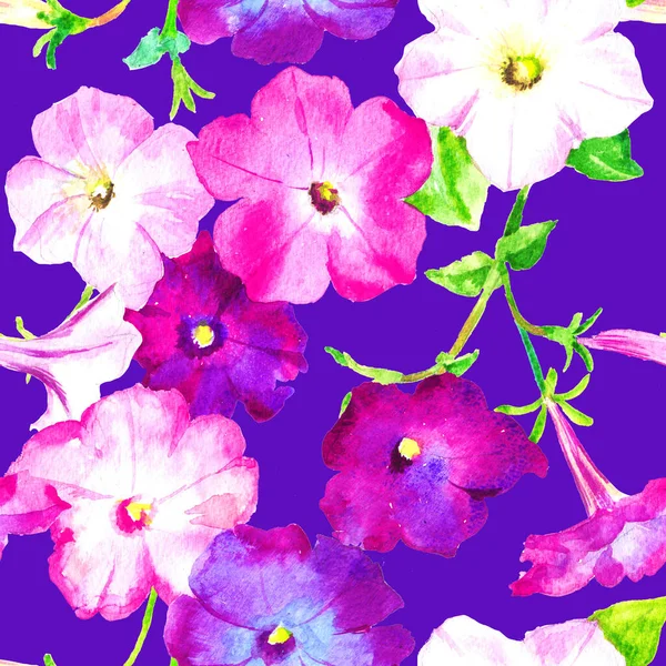 Розовые Сиреневые Цветы Акварельный Растровый Бесшовный Узор — стоковое фото