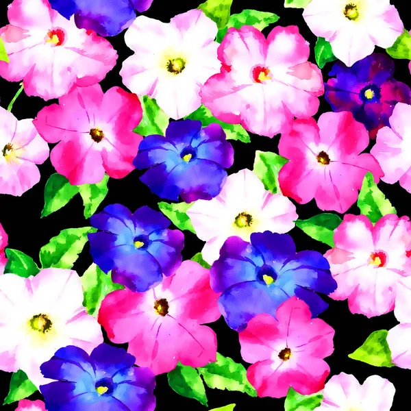 Roze Lila Bloemen Aquarel Raster Naadloos Patroon — Stockfoto