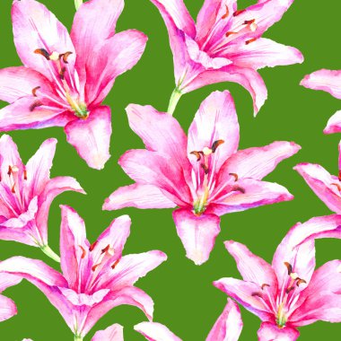 Suluboya el boyası pembe zambak, pürüzsüz desen, tekstil, duvar kağıdı, ambalaj kağıdı şablonu.