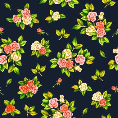 Güller, el boyası, suluboya, dikişsiz desen, tekstil, duvar kağıdı, ambalaj kağıdı şablonu..