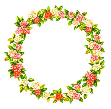 Gül çelengi, el boyası suluboya raster çizimi.