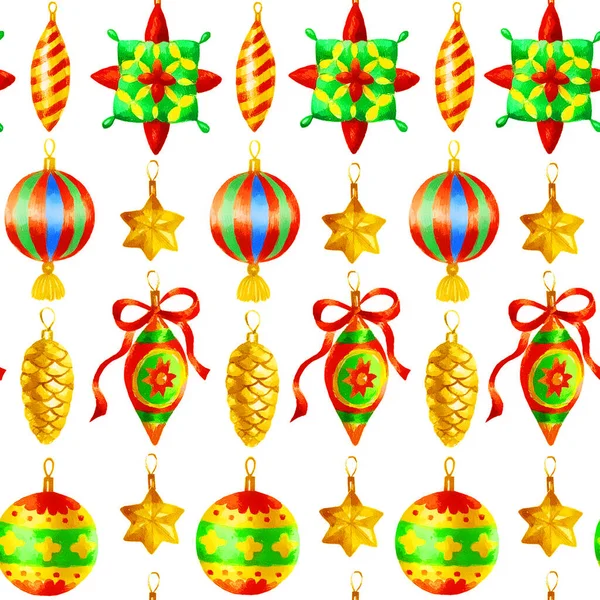 Hand Paint Watercolor Seamless Pattern Christmas Decorations — Stock Photo, Image
