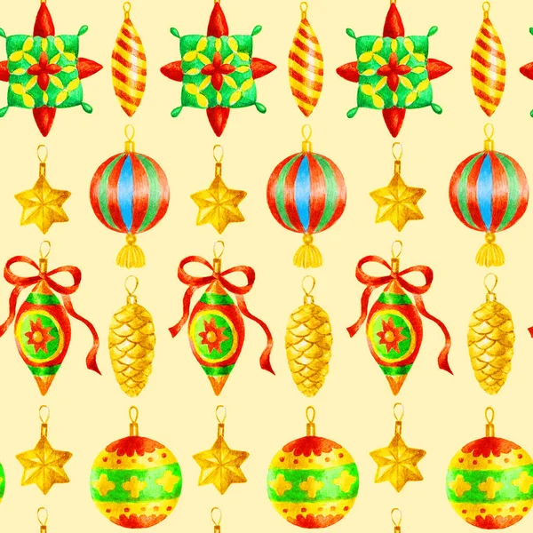 Hand Paint Watercolor Seamless Pattern Christmas Decorations — Stock Photo, Image