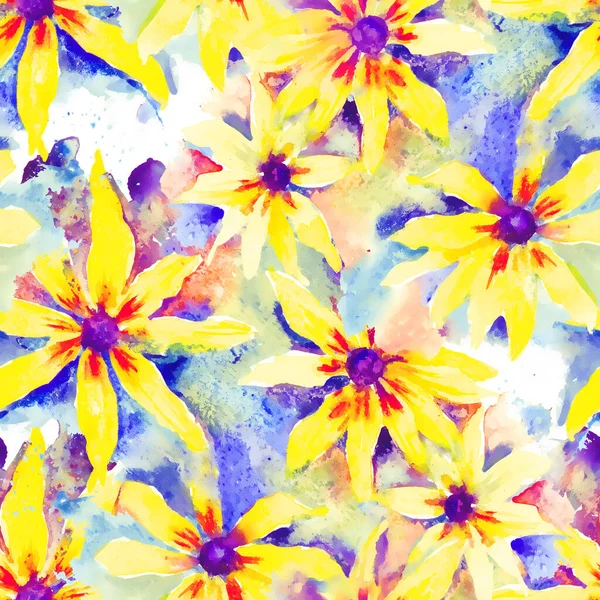 Rudbeckia Blommig Akvarell Bakgrund Sömlöst Mönster För Textil Tapet Omslagspapper — Stockfoto