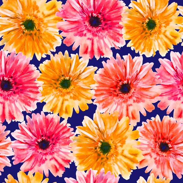 Pittura Mano Acquerello Gerbera Modello Senza Cuciture Modello Tessile Carta — Foto Stock