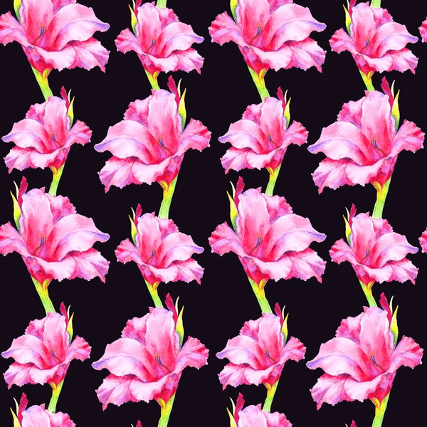 水彩手描きピンクユリ シームレスパターン 織物のためのテンプレート 包装紙 — ストック写真