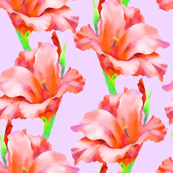 Akvarel Ručně Malovat Růžové Lilie Bezešvé Vzor Šablona Pro Textil — Stock fotografie
