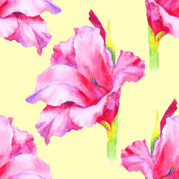 Watercolor Hand Paint Pink Lily Seamless Pattern Template Textile Wallpaper — Stock Photo, Image