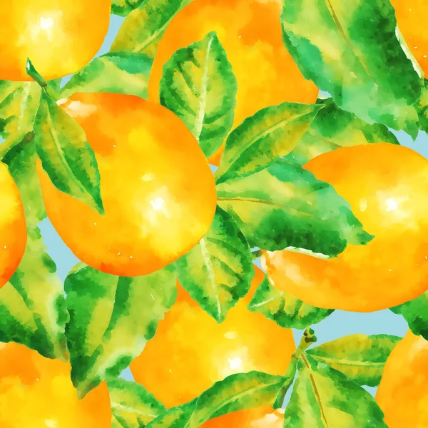 Yapraklı Suluboya Limon Ağacı Pürüzsüz Desenli Elle Boyanmış Resim — Stok fotoğraf
