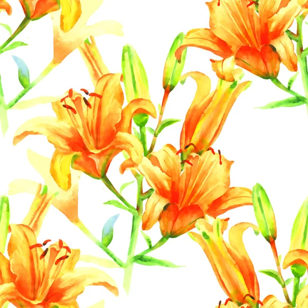 Narancs Liliom Kézi Festék Akvarell Zökkenőmentes Minta Sablon Textil Tapéta — Stock Fotó