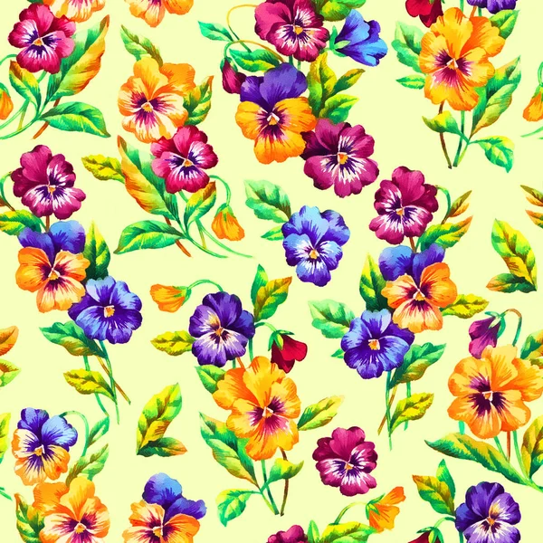 Stiefmütterchen Handfarbe Aquarellraster Nahtloses Muster Vorlage Für Textilien Tapeten Geschenkpapier — Stockfoto