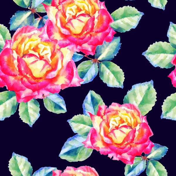 Acuarela Rosas Pintura Mano Patrón Sin Costuras Fondo Para Páginas —  Fotos de Stock
