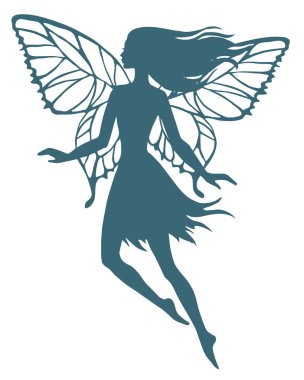 El çizimi uçan peri, vektör silueti çizimi.