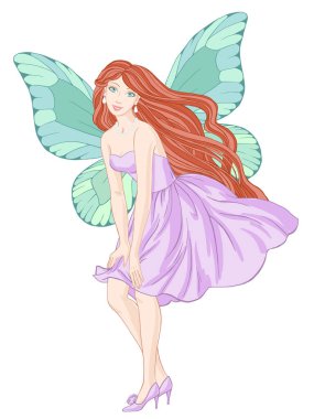 Güzel peri, beyaz arka planda el çizimi vektör çizimi.