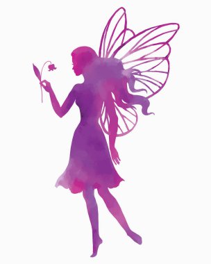 Çiçekli el boyası perisi, suluboya vektör silueti çizimi.