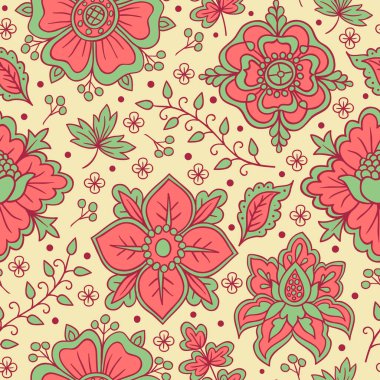 Çiçekler ve böğürtlenler, vektörsüz desen.