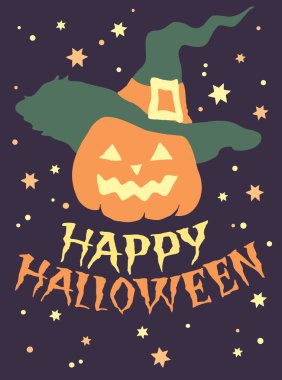 Şapkada Cadılar Bayramı kabağı, tasarım için vektör illüstrasyonu: tebrik kartı, poz veren, davet