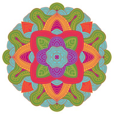 Soyut dalgalı çizgi vektör simetrisi süslemesi. Yuvarlak desen, mandala.