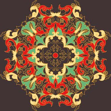 Tasarım için soyut simetri süsü, çiçek desenli vektör çizimi.