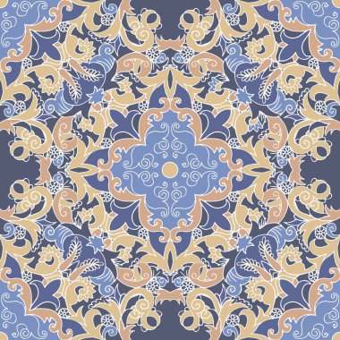 Soyut çiçek simetrik süsü, dekoratif dikişsiz desen.