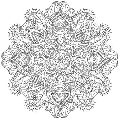 Tasarım, boyama kitabı, dövme, mehendi, tişört baskısı için soyut yuvarlak keten vektör deseni