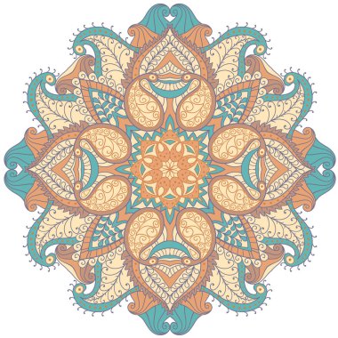 Soyut dalgalı çizgi vektör simetrisi süslemesi. Yuvarlak desen, mandala.