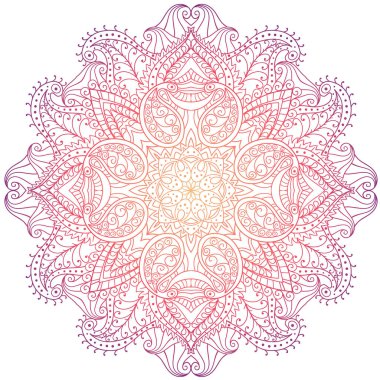 Soyut dalgalı çizgi vektör simetrisi süslemesi. Yuvarlak desen, mandala.