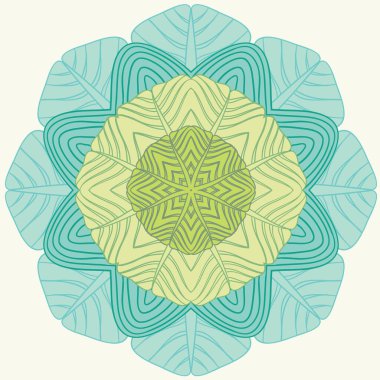 Soyut dalgalı çizgi vektör simetrisi süslemesi. Yuvarlak desen, mandala.