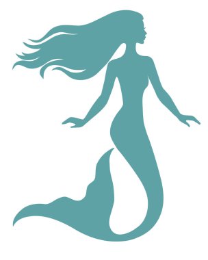 Denizkızı, el çizimi vektör silüeti çizimi.