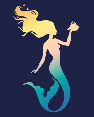 Denizkızı, el çizimi vektör silüeti çizimi.