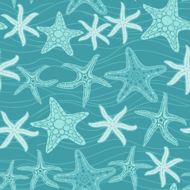 Deniz yıldızlarının elleri vektörleri pürüzsüz çiziyor. Deniz ve yaz geçmişi.