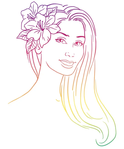 一个夏威夷呼拉圈女孩的画像 矢量手绘彩色插图 — 图库矢量图片