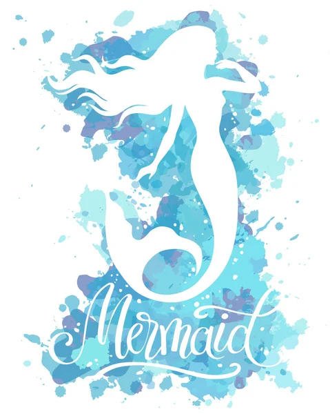 Meerjungfrau Vektor Silhouette Illustration Auf Aquarell Hintergrund — Stockvektor