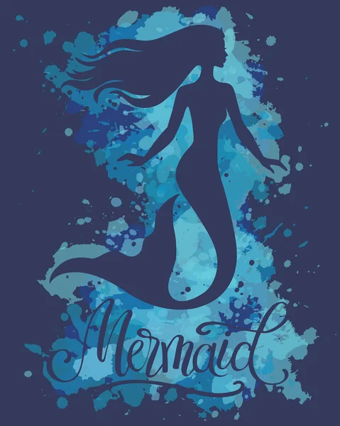 Mermaid Vector Silhouette Illustration Watercolor Background — Stock Vector
