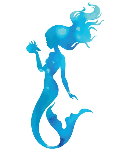 Sirena Pintada Mano Silueta Vectorial Acuarela Ilustración — Archivo Imágenes Vectoriales