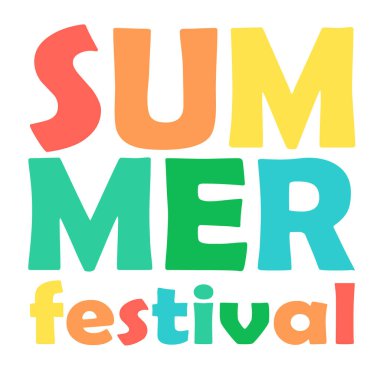 Yaz festivali, beyaz arka planda vektör tipografisi, yaz tasarımı, afiş, tişört tasarımı.