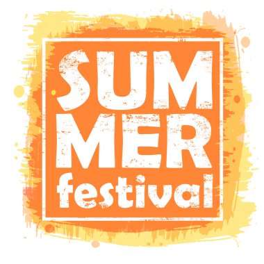 Yaz festivali, soyut renk fırça darbesi, yaz tasarımı, afiş, tişört tasarımı üzerine vektör tipografi posteri.