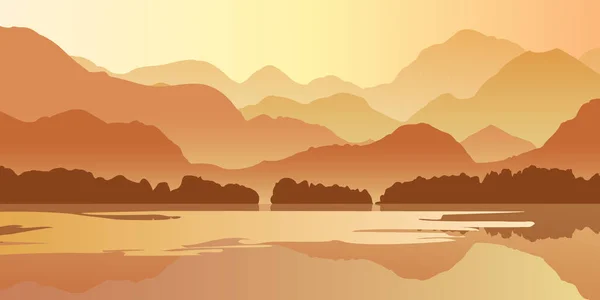 自然ベクトルの背景 山と太陽の風景です 日没や日の出の谷のパノラマ — ストックベクタ