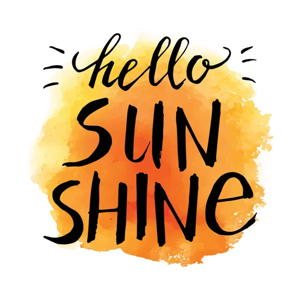 Moderne Typografische Vormgeving Poster Handgeschreven Tekst Hello Sunshine Oranje Aquarelvlek — Stockvector