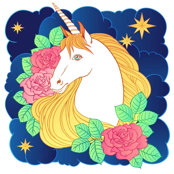 Nubes Rosas Unicornio Ilustración Vectorial Dibujada Mano Para Logotipo Diseño — Archivo Imágenes Vectoriales