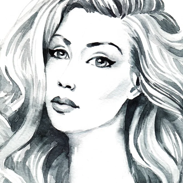 Retrato Feminino Sexy, Desenhos Originais Pintados Com Aquarela No Papel  Ilustração Stock - Ilustração de liso, cabeleireiro: 161895914