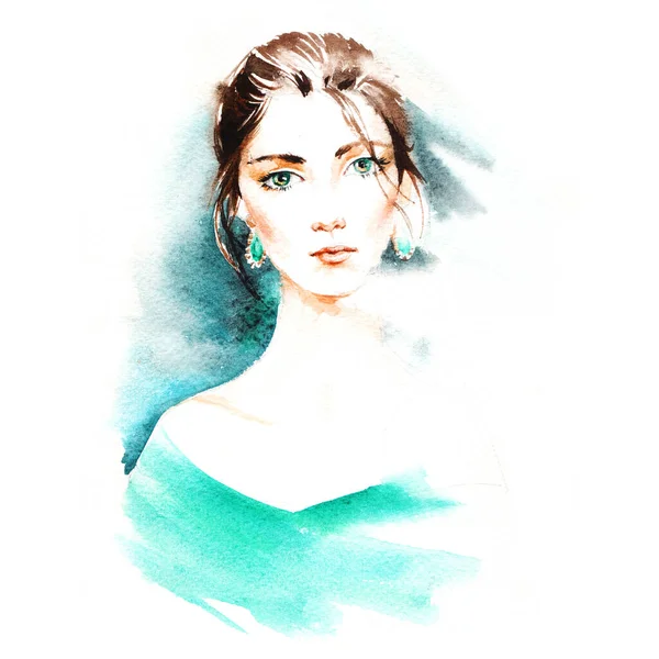 Belles Jeunes Femmes Peinture Main Aquarelle Illustration Mode — Photo