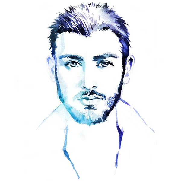 Jeune Bel Homme Aquarelle Peinte Main Illustration Mode — Photo