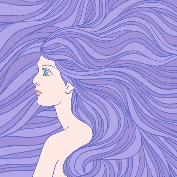Девушка Потоковыми Волосами Векторное Постельное Белье Ручной Работы — стоковый вектор