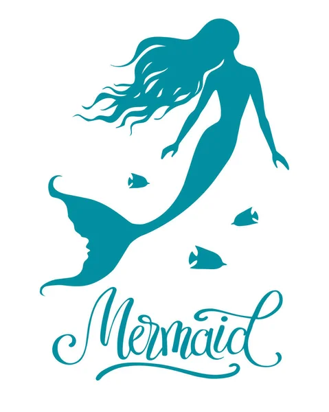 Meerjungfrau Silhouette Vektor Illustration Isoliert Auf Weißem Hintergrund Logo Shirt — Stockvektor