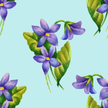 Menekşe buketi, suluboya el boyası çizimi, dikişsiz raster deseni..